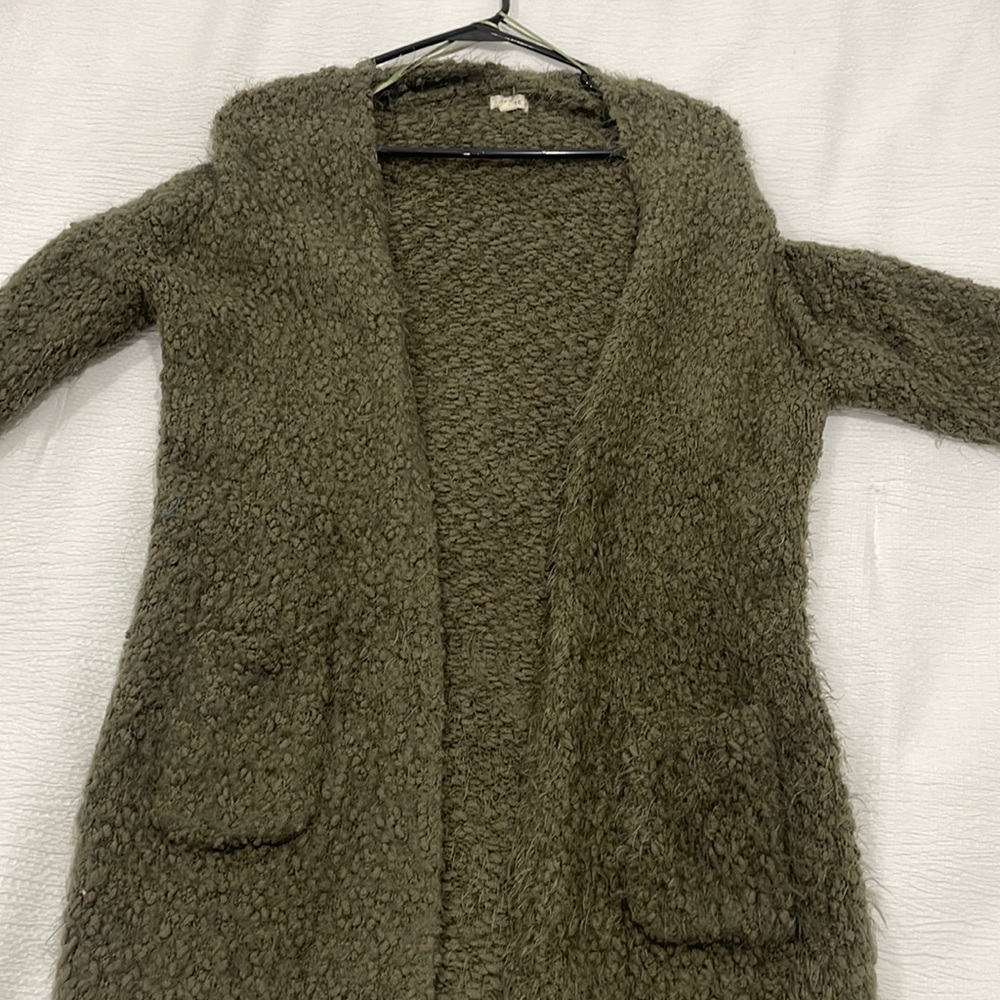 Fuzzy Olive Cardigan